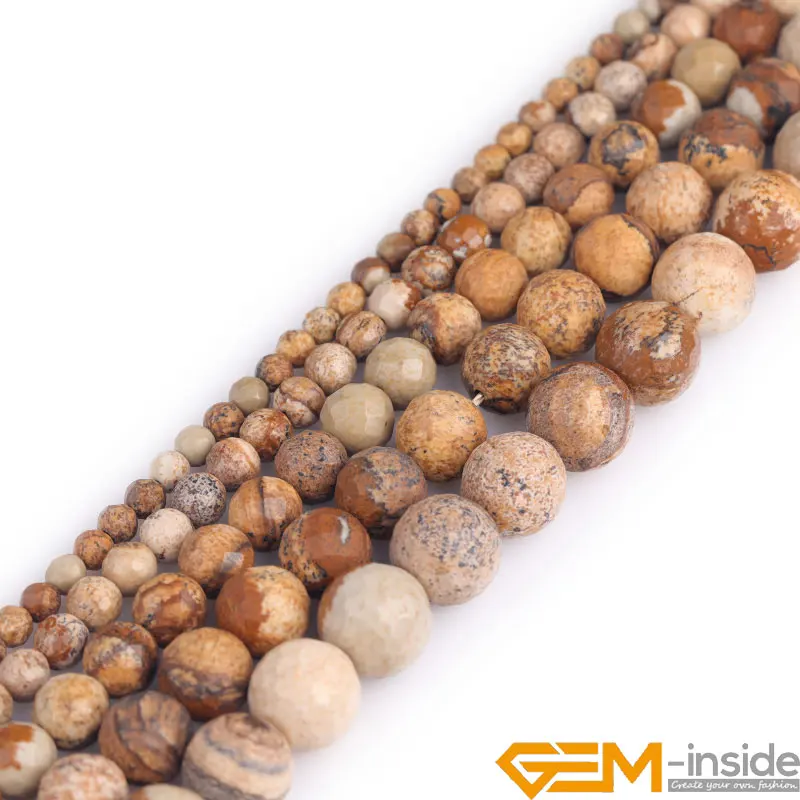 Round Natural Stone Picture Jaspers Beads For Jewelry Making Loose DIY Strand 15 Inches 3/4/6/8/10/12mm