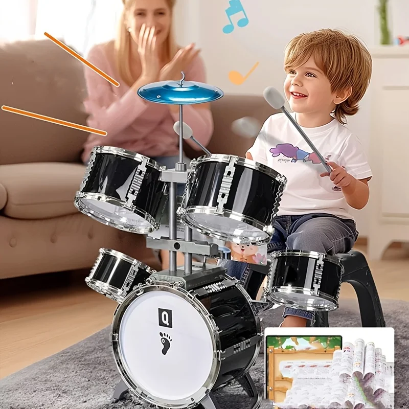 Teen Rock Drum Kit - Mini juego galvanizado para principiantes, perfecto para la práctica en el hogar, gran regalo de Navidad y cumpleaños, rojo