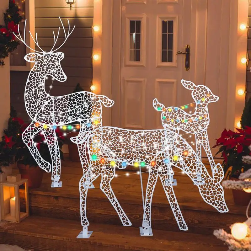 

Handcraft Iron Art Elk Deer Christmas Garden Decor&LED Light Glowing Glitter Reindeer Xmas Home Outdoor Yard Ornament Decor