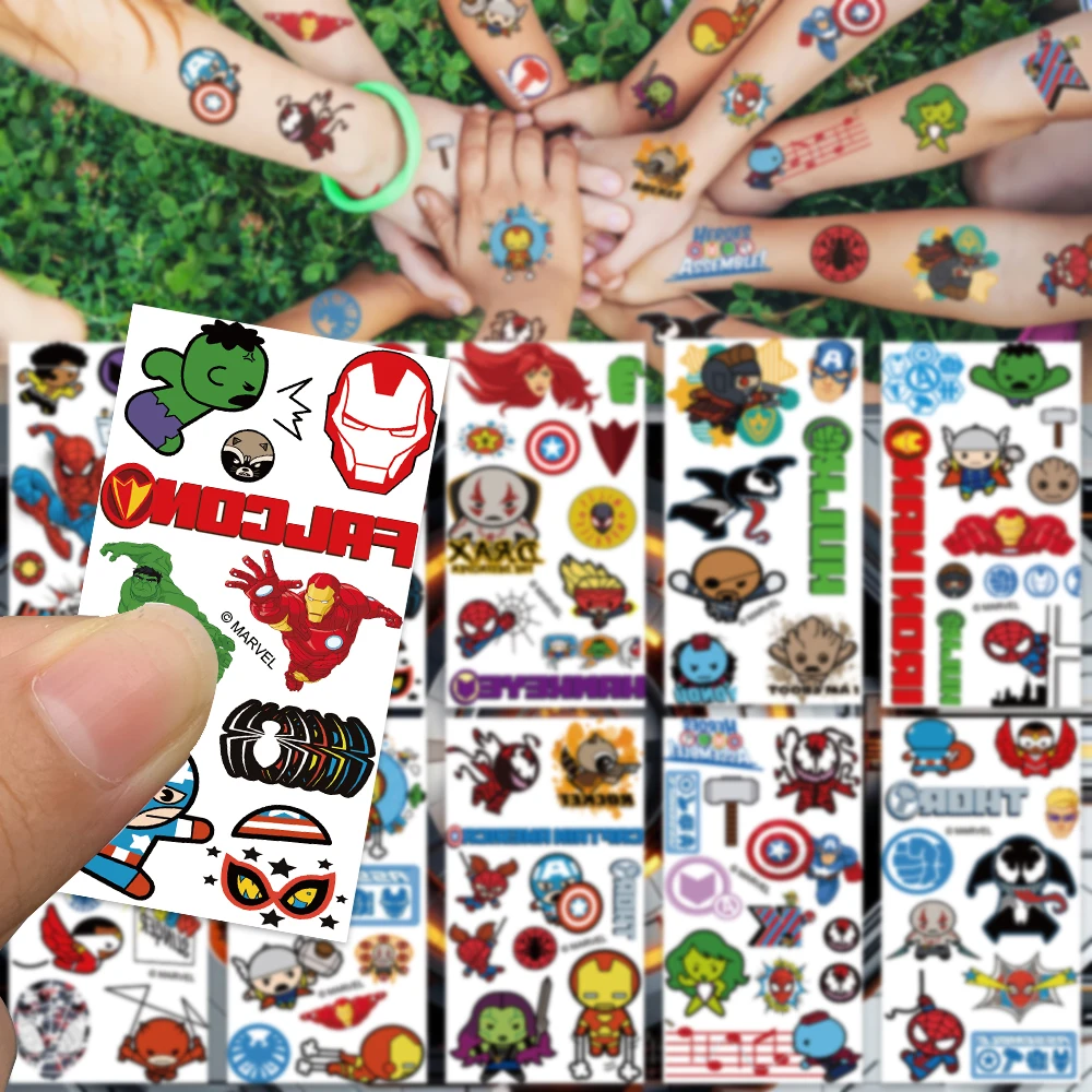 10 قطع من ملصقات الوشم المؤقت الأعجوبة أنيمي الرجل العنكبوت الرجل الحديدي الكرتونية ملصق وشم للأطفال هدايا حفلات أعياد الميلاد فن الجسم
