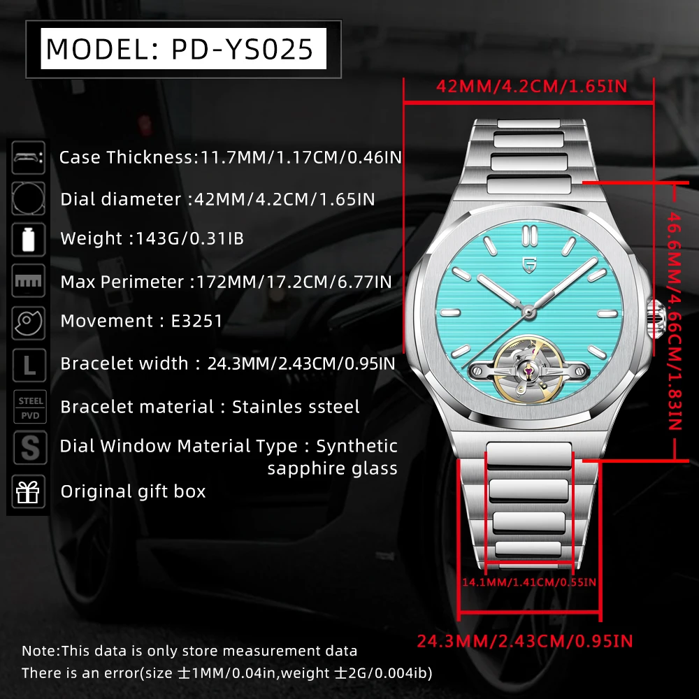 PAGANI DESIGN 2025 new Sapphire automatic mechanical watch men's gift gift box stainless steel men's watch 50 meters waterproof
