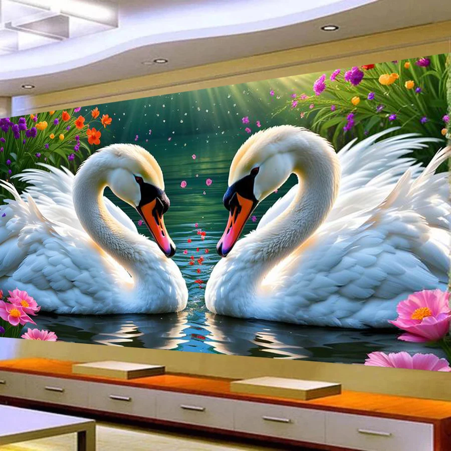 

Couple Swan Flower Large Size Diy Diamonds Painting Kits New Collection Animals Full Drill Mosaic Embroidery Pictures 200x100cm