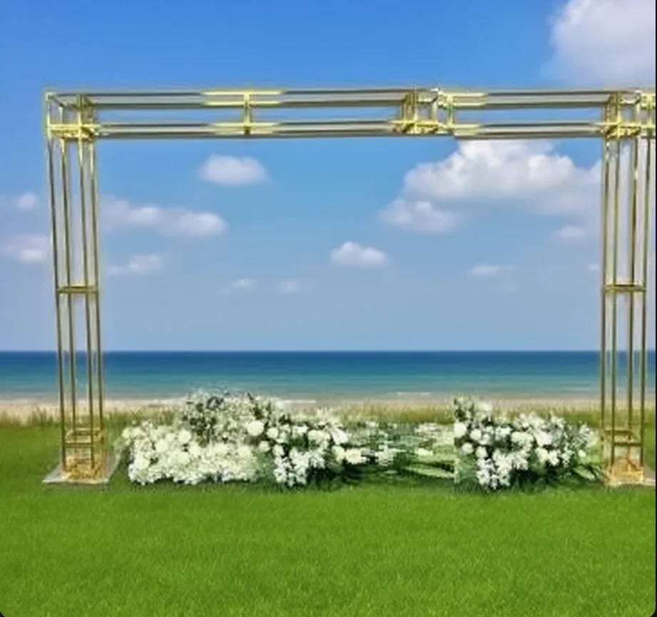 1 glänzender, vergoldeter Eisenrahmen, quadratischer Paravent, Hochzeitshintergrundrahmen, dekorativer Blumenständer, Bühnenausstattung für Veranstaltungen – Detail 1