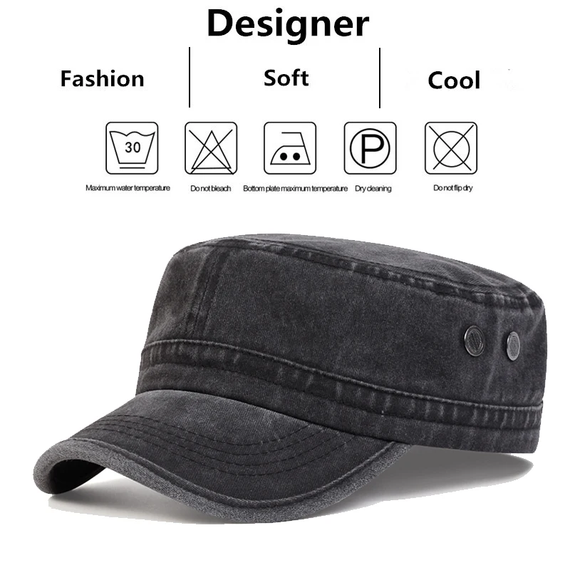 Unisex Solid Color With Pores Series Flat Top Baseball Caps Spring Autumn Sailor Hats Men Flat Top Captain Military Caps