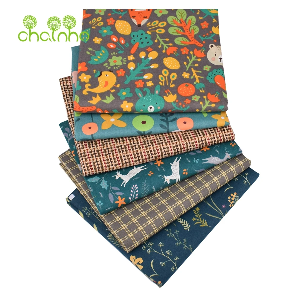 Chainho,Printed Twill Weave Cotton Fabric,DIY Sewing Quilting Material,Patchwork Cloth,Jungle Series,2 Specification,CC297