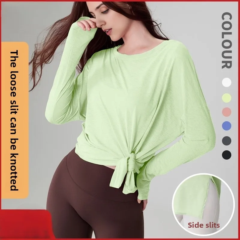 

2025 Women's Breathable Yoga Tunic New Split Hem Slimming Beach Sun Protection Loose Lightweight Long-Sleeve High-End FitnessTop