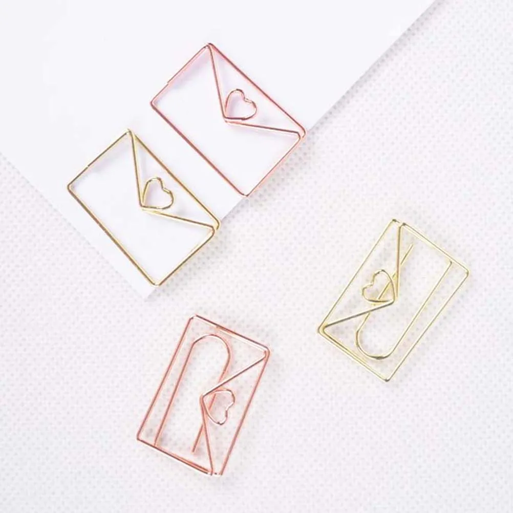 10Pcs Heart Envelope Shaped Metal Paper Clips Strong Clipping Force Home Office School Bookmark Organizer