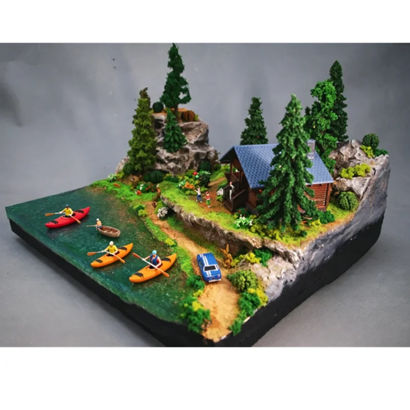 Figura Miniatura Pintada em Diorama 1/64, Cenários de Garagem com Caiaque e Surf, Modelo de Minifigura, Brinquedos de Artesanato DIY, Figuras de Bonecas em Miniatura 1/87