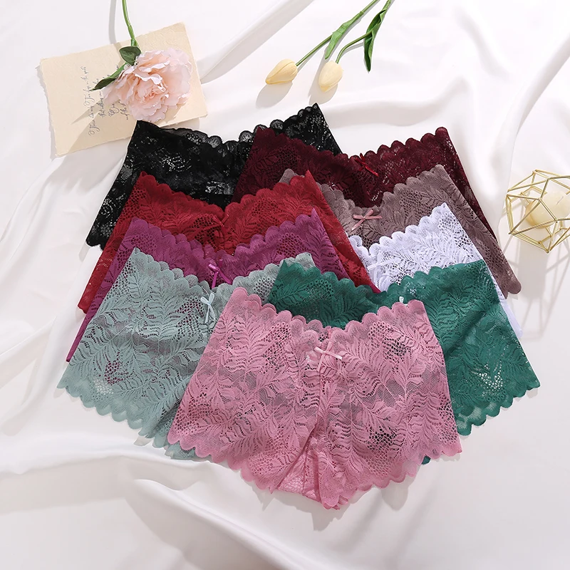 Lace Boyshort Panties 3Pcs/set Women Low-Rise Underwear Trendy Floral Underpants Female Sexy Boyshort Panties Ladies Lingerie