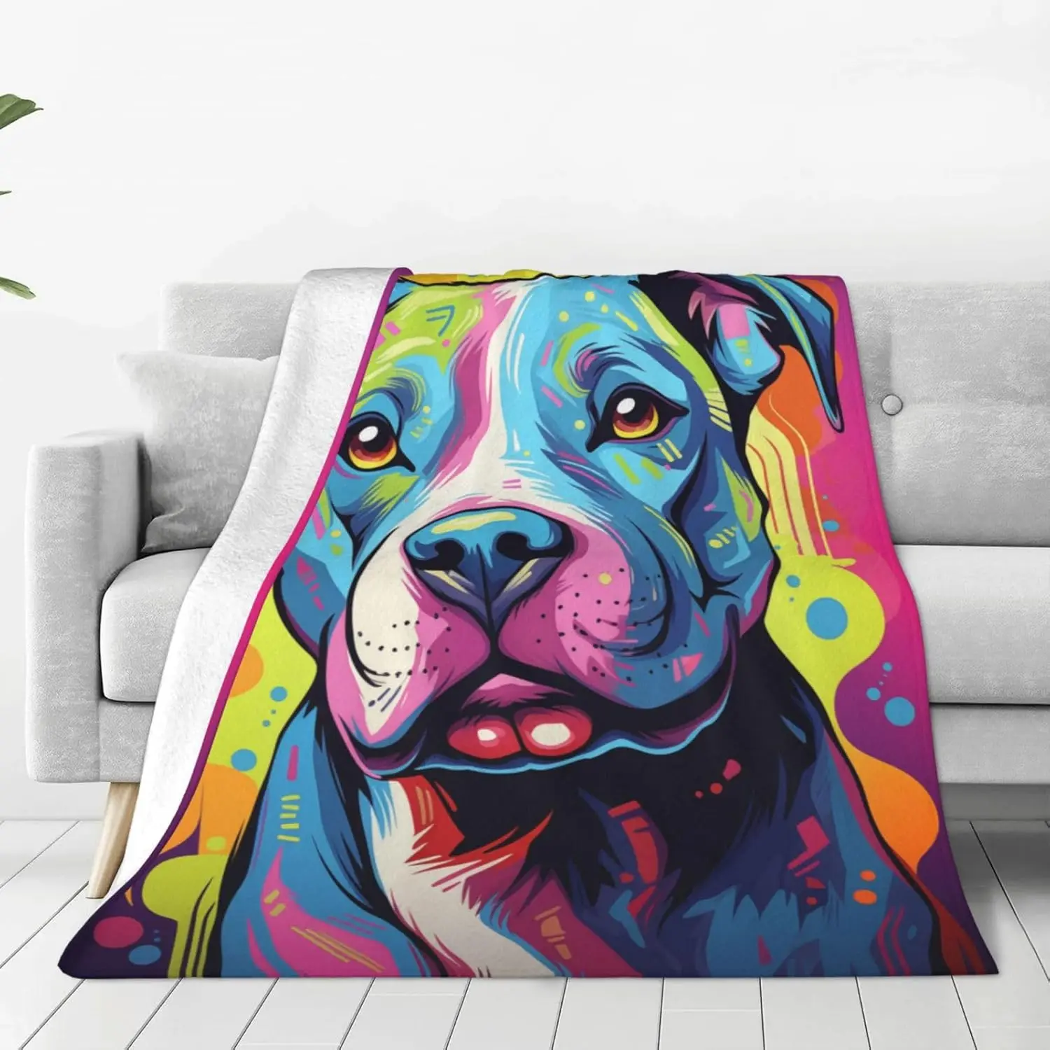 Colorful Pitbull Blanket Artistic Pop Design Dog Lover Gift Soft Fleece Throw Home Decor Pet Theme