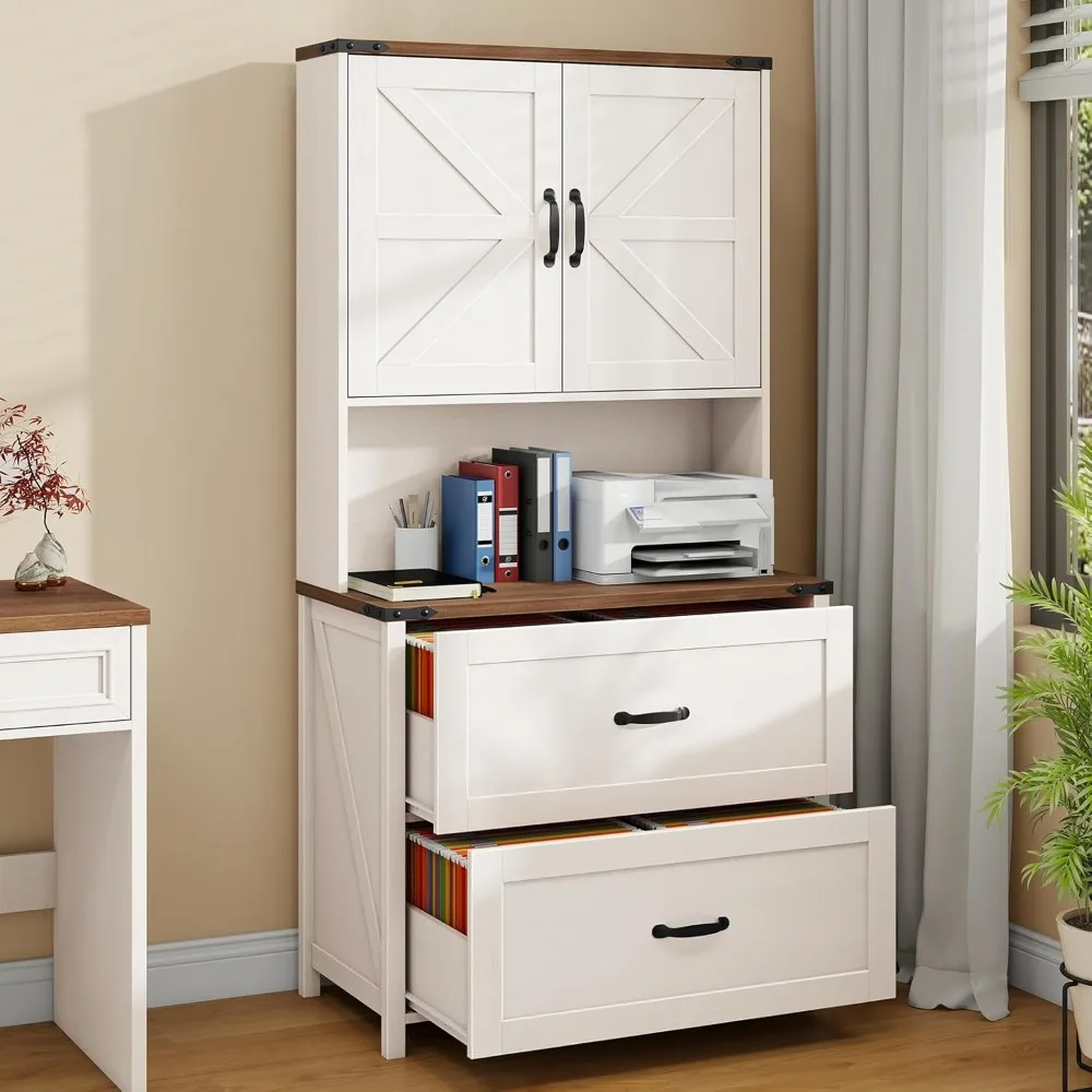 خزانة ملفات مع درجين لملفات التعليق بحجم قانوني/حرف/A4، خزانة حفظ المزرعة مع رف قابل للتعديل، خزانة خشبية كبيرة #1