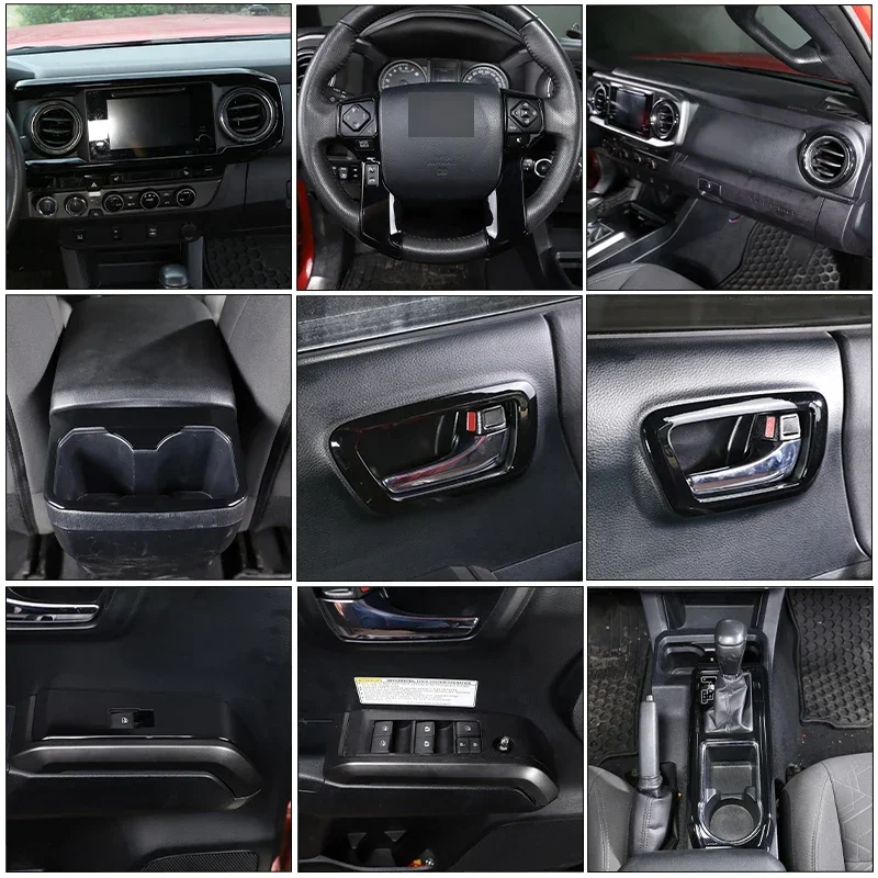 

For Toyota Tacoma 16-2022 ABS Black Car Gear Dashboard Steering Wheel Air Conditioner Outlet Frame Trim Sticker Car Accessories