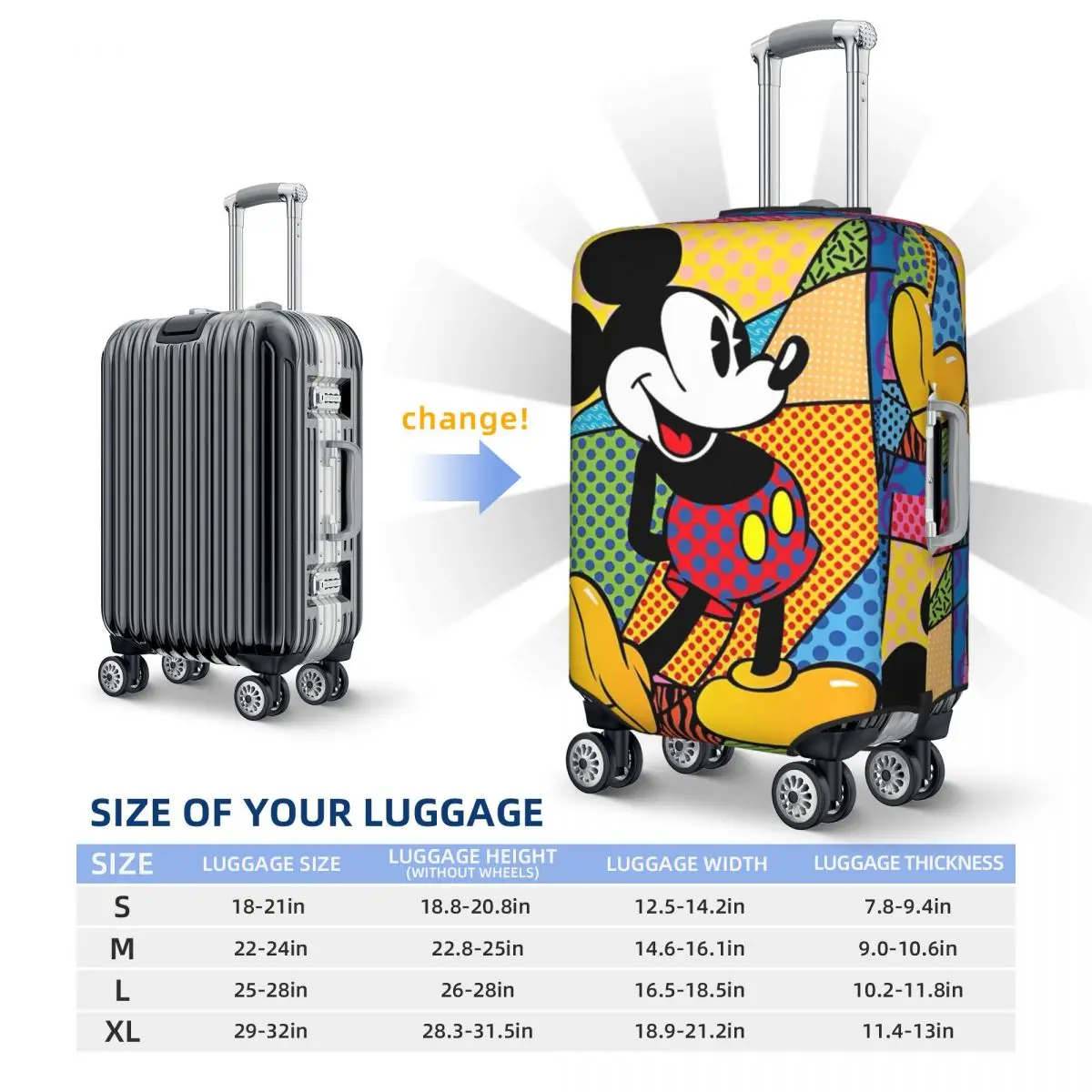 Mickey Mouse Cartoon Suitcase Cover Business Vacation Fun Luggage Accesories Protector