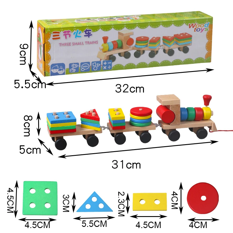 Houten autospeelgoed voor kinderen Stapelvorm Geometrie Trein Diecasts Voertuigset Combinatietrein Auto's Educatief speelgoed Geschenken Kinderen