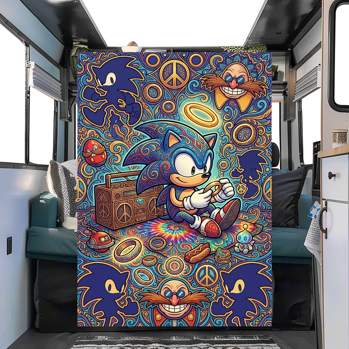 Sonic the Hedgehog  Printed Flannel Blanket Warm Comfortable for Bedrooms Sofas Beds Chairs Picnics Travel YUN6514