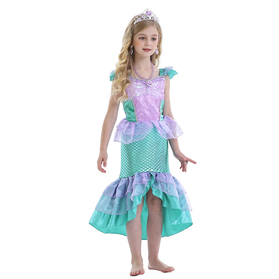 Girl Mermaid Princess Costume Kid Fancy Ariel Party Carnival Birthday Gift Summer Dress Shiny Sequin Mermaid Dress 2-10T