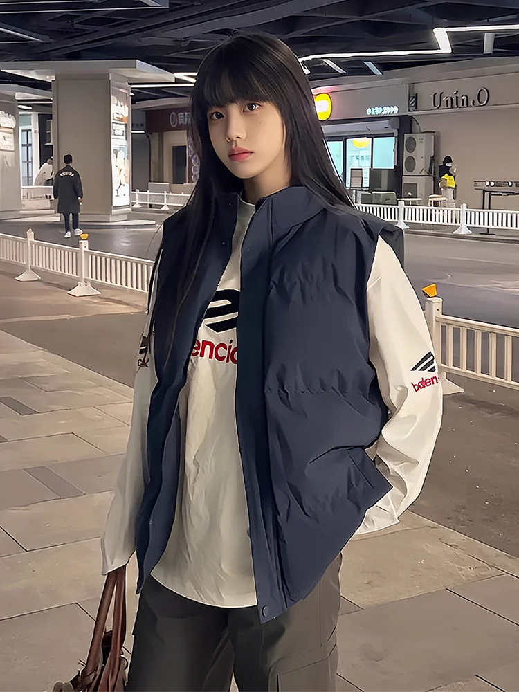 

Cleanfit k Blue down Jaet Vest ex Autumn Winter American Sle Trendy Cotton oulder Coat Stand Collar Outerwear