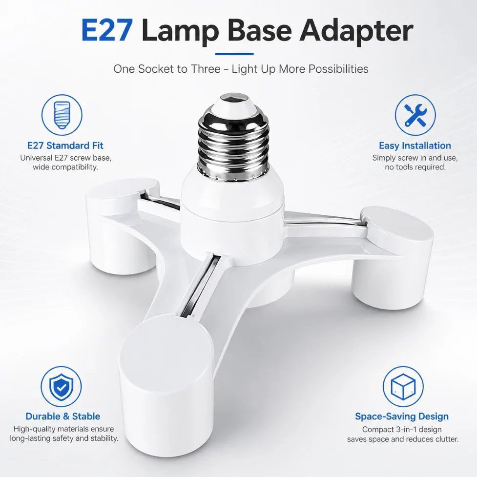 3 in 1 E27 To E27 Extended LED Lamp Bulb Socket Splitter Adapter Holder AC110V-220V For Photo Studio Pendant Lamp Adapter Holder