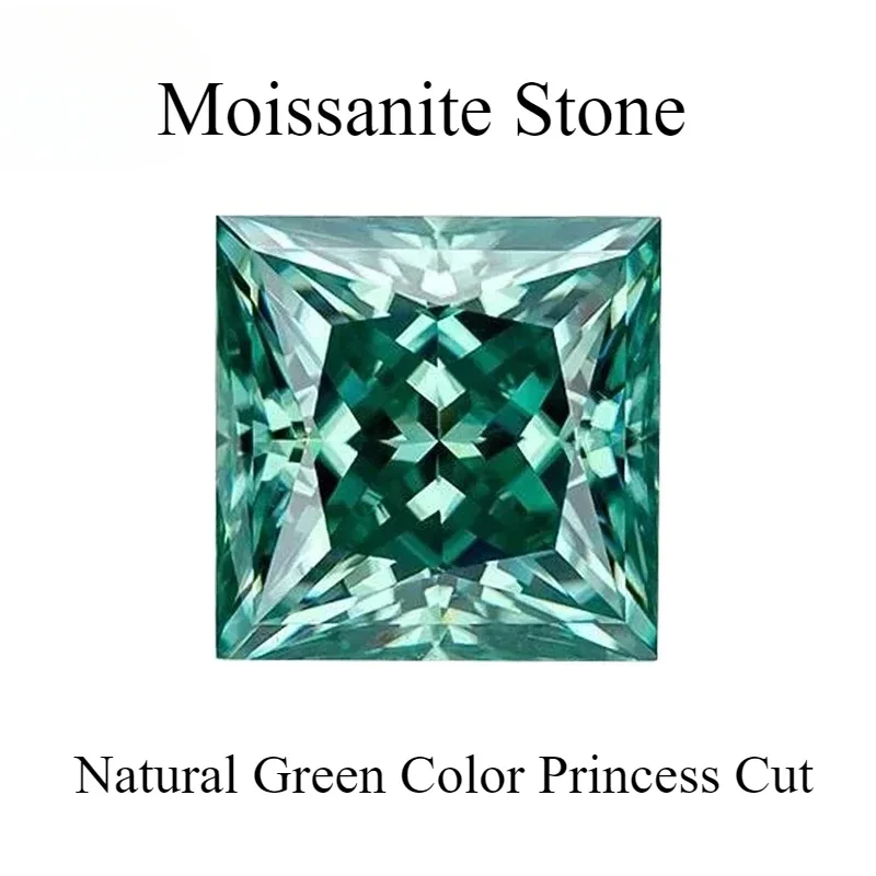 

Moissanite Stone Natural Green Color Princess Cut Vvs1 Gemstone Bead for Charms DIY Jewelry Making with GRA Certificate