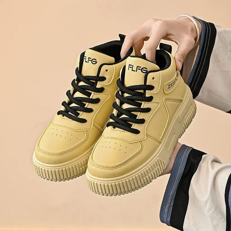 

Модная винтажная повседневная мужская обувь с высоким берцем, осенне-зимняя непромокаемая спортивная обувь на толстой подошве, маленькая белая женская обувь увеличенной высоты