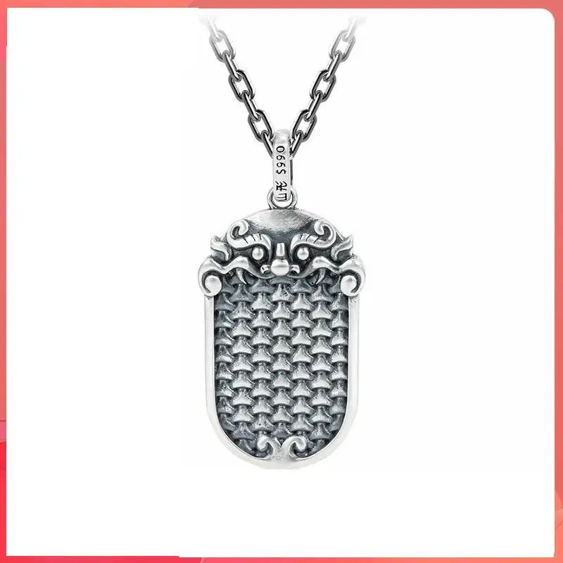 

1 Pc S990 Silver Armor Necklace Men's Tide National Style Pendant Silver Do Old Retro Men's Necklace Pendant