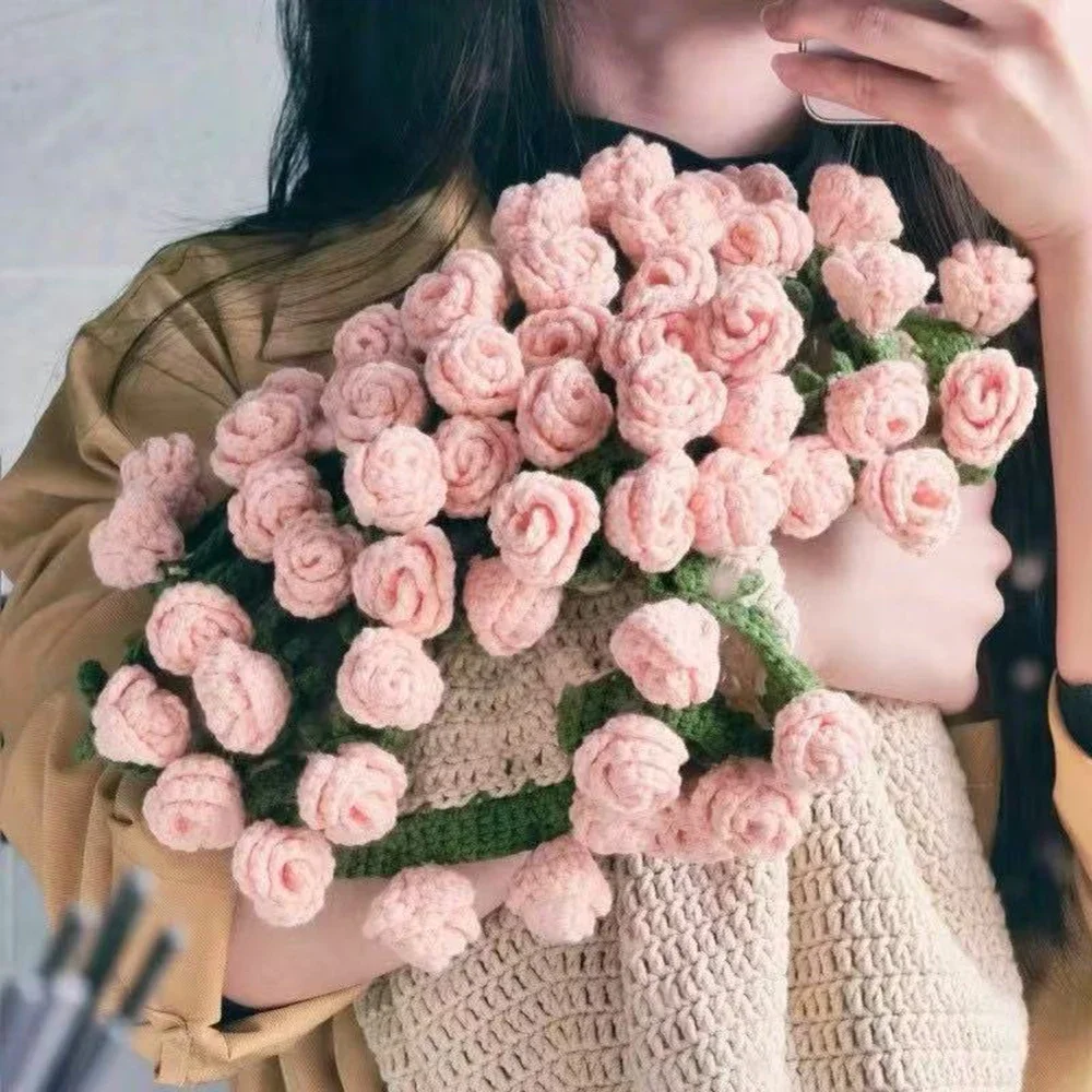 

80/110cm Rose Bouquet Blanket Handmade Romantic Flower Blanket Gift for Couples, Anniversary Wedding Valentine's Day Home Decor