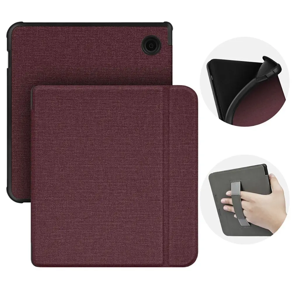 Hand Support N873 Smart Case Shockproof TPU 7 inch eReader Cover Linen Texture Auto Wake/Sleep for Kobo Libra H2O