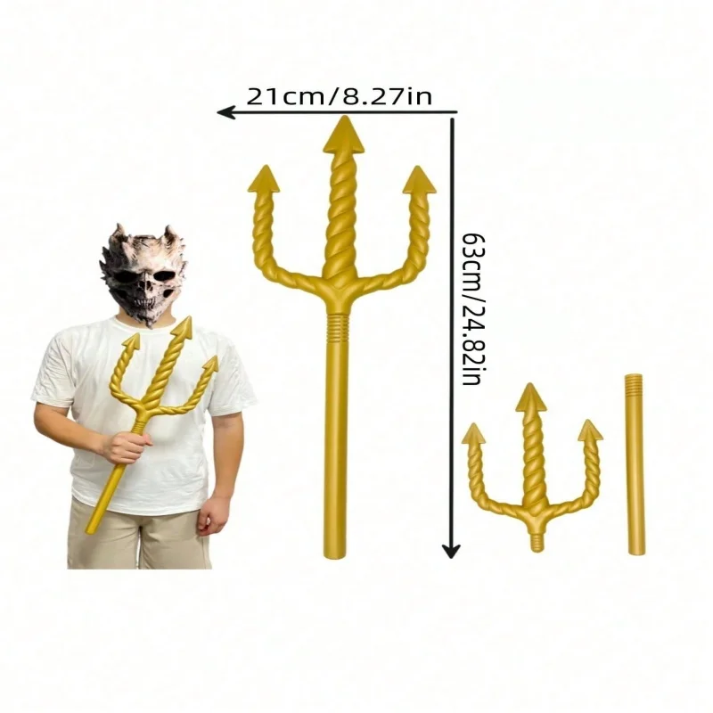 Golden Spiral Trident Plastic Prop for Halloween Costume, Masquerade Performance, Death Reaper Trident