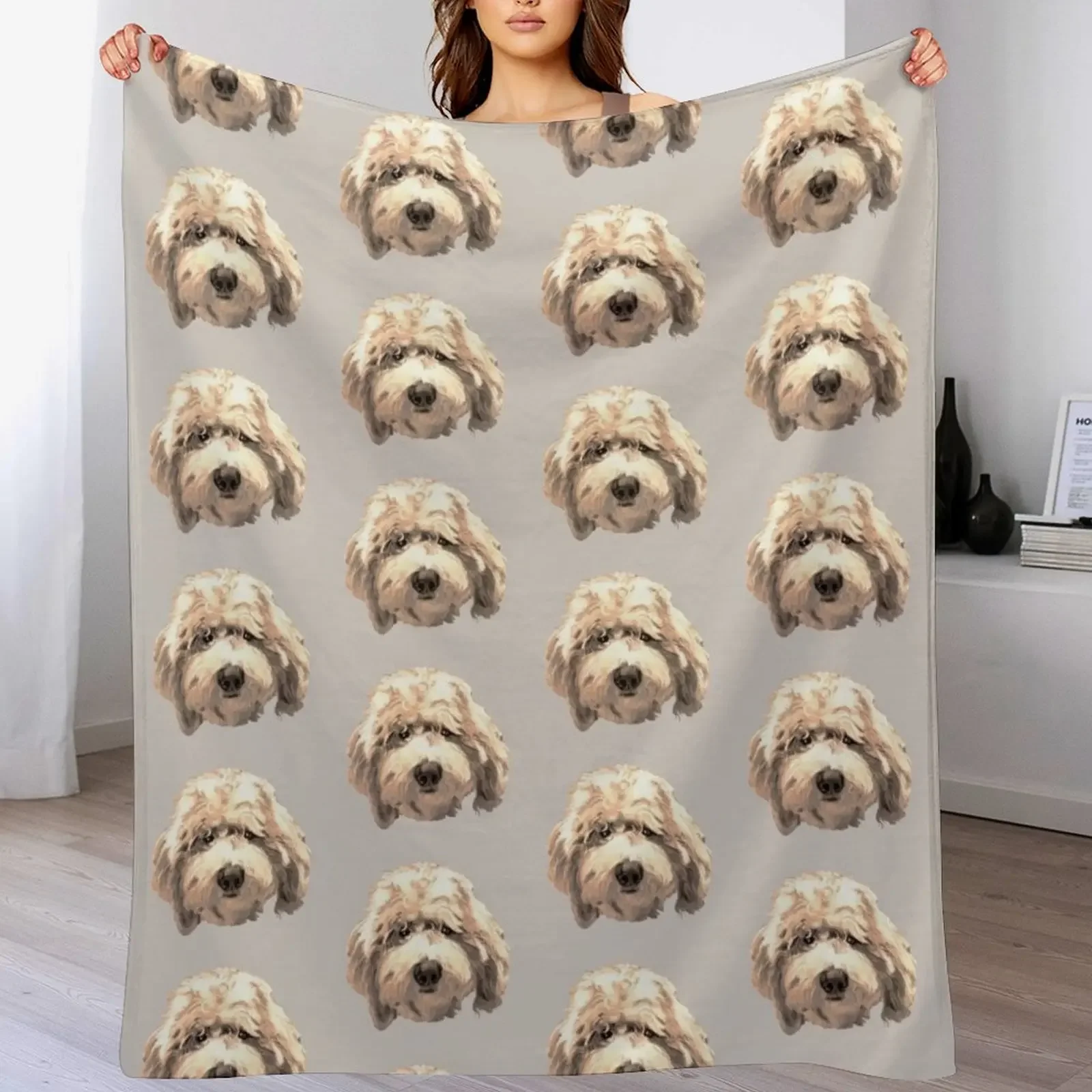 Lucky Labradoodle Face ~ Golden Throw Blanket Multi Use Warm Blanket for Living Room Bedroom