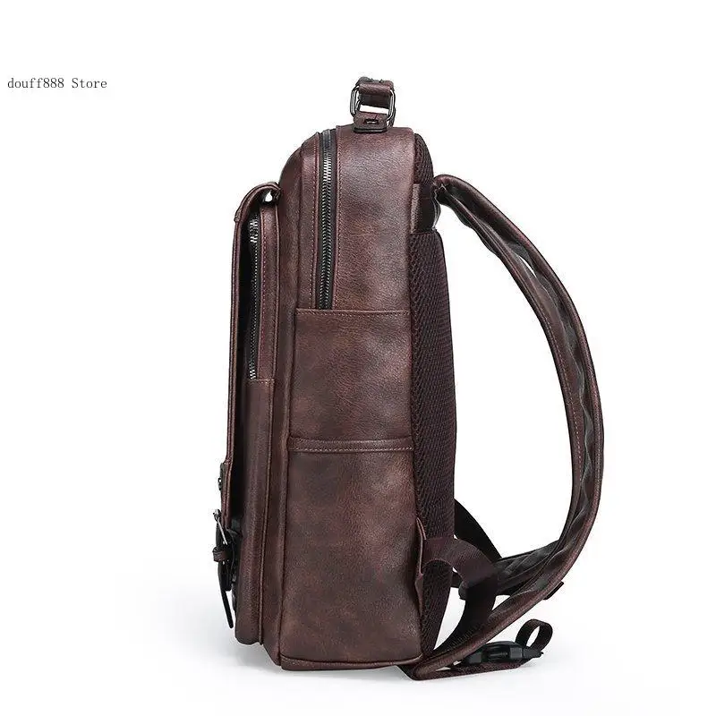 Pu Leather Travel Casual Business Schoolbag Backpack Book Bag Men