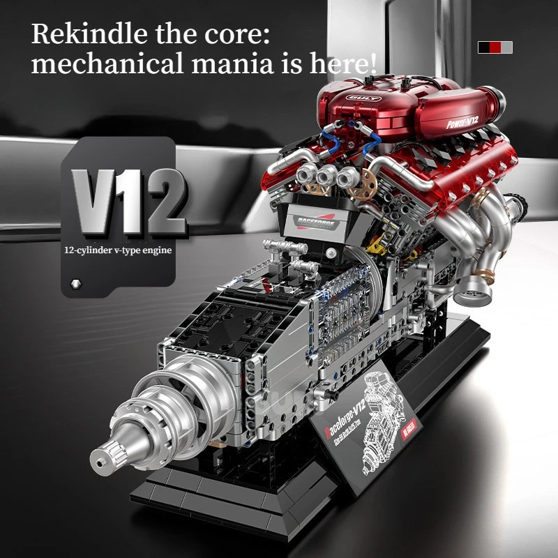 2378PCS V12 Sports Car Engine Model Building Blocks With Power Motor Spray Simulation Capable Construction Bricks Toy Gift