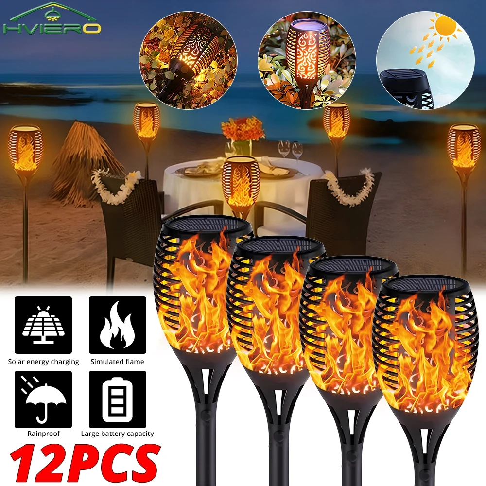 

1/2/4/6/8/10/12PCS Outdoor Lawn Path Yard Patio Floor Lamp 12LED Solar Flame Torch Light Flickering Waterproof Garden Decoration