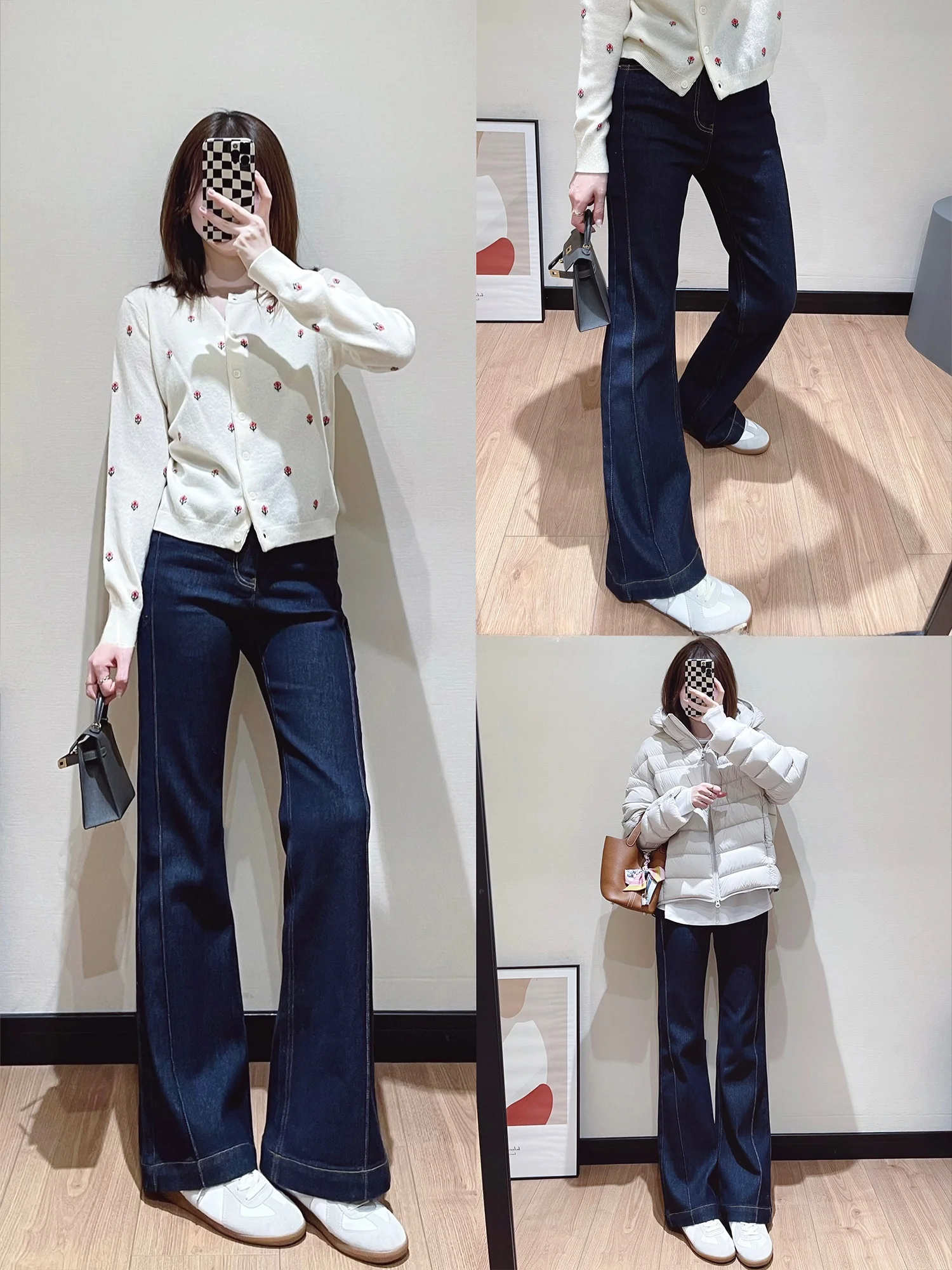 

Джинсы для похудения с высокой талией, из хлопкового стрейч-денима, расклешенные, с декоративной строчкой, женские, весенние, модные брюки