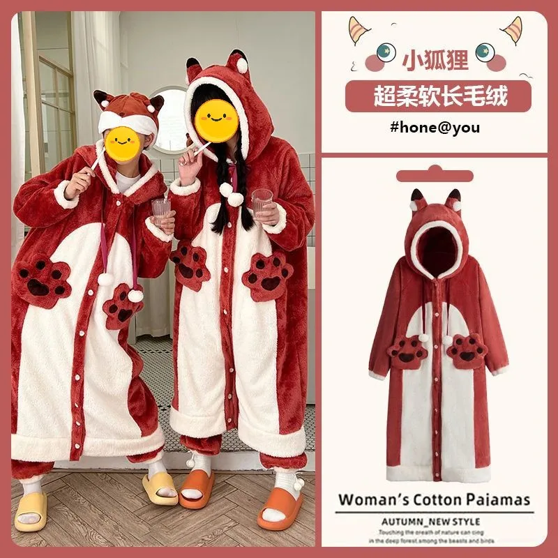 New Coral Velvet Fox Dinosaurs Make Pears Bat Y2k Pajama Woman Autumn And Winter Nightgown Length Thickened Flannel Home Clothe