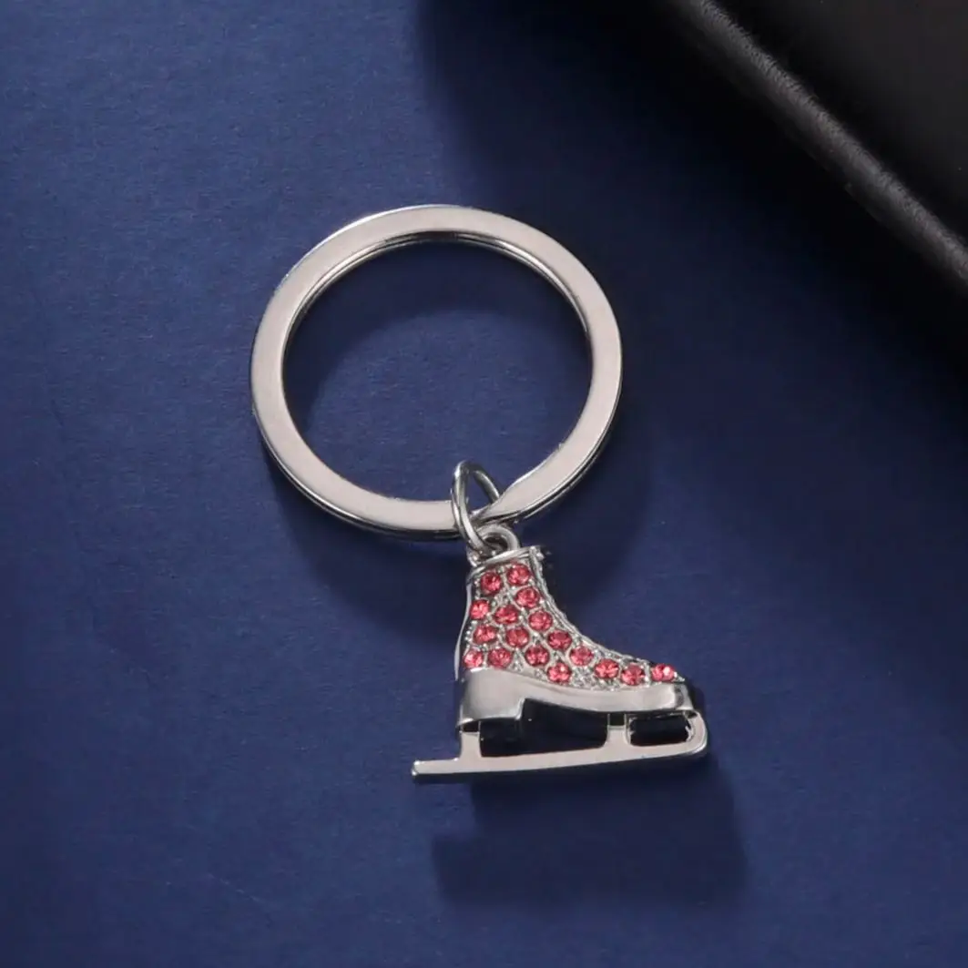 Teamer Ice Skate Shoes Keychain Stainless Steel Clear Zircon Skating Pendant Keyring Winter Sport Lover Jewelry Birthday Gifts
