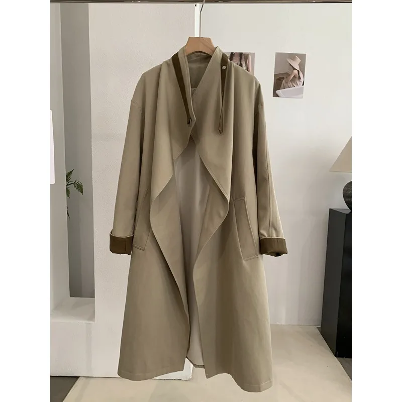 SuperAen Korean Style Stand-up Collar Long Trench Coat Women's Autumn New Long-sleeved Coat