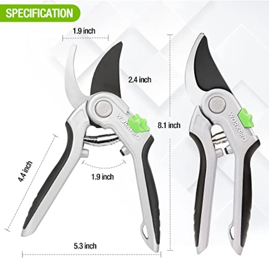 Bypass Pruning Shears 8" Hand Pruners with Aluminum Handle Stainless Steel and Sharp SK5 Blades Professional Plant Snips Clippe