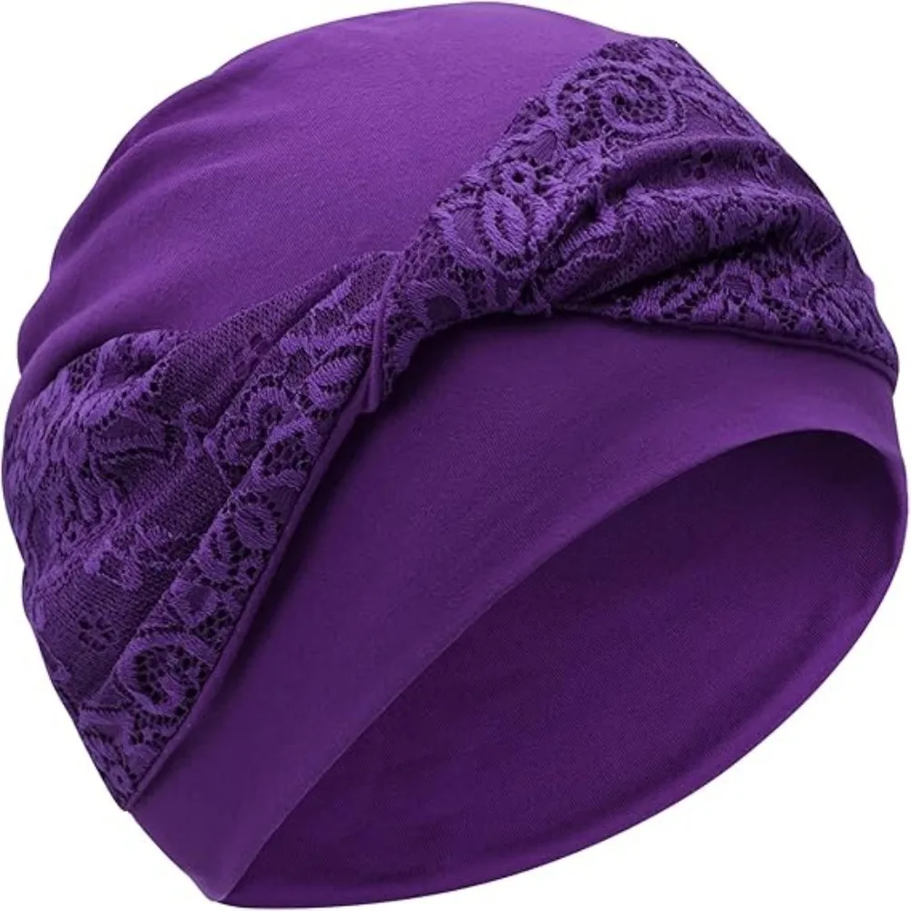 Trendy Breathable Headscarf Hat Soft Elegant Hijab Cap Elastic Lace Cross Design Chemo Headwear for Women