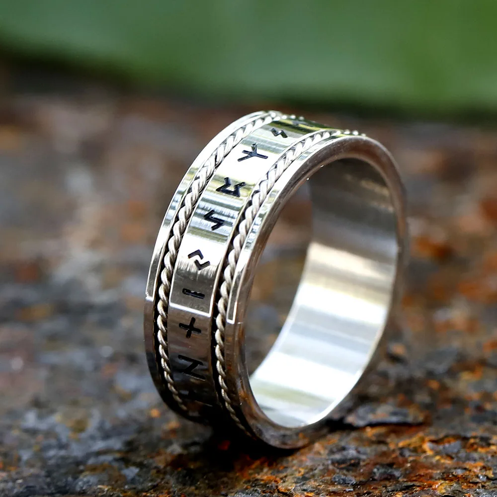 2024 New Creative  316L Stainless Steel Viking chain rune Ring For Men Fashion retro Amulet fashion Jewelry Gift free shipping
