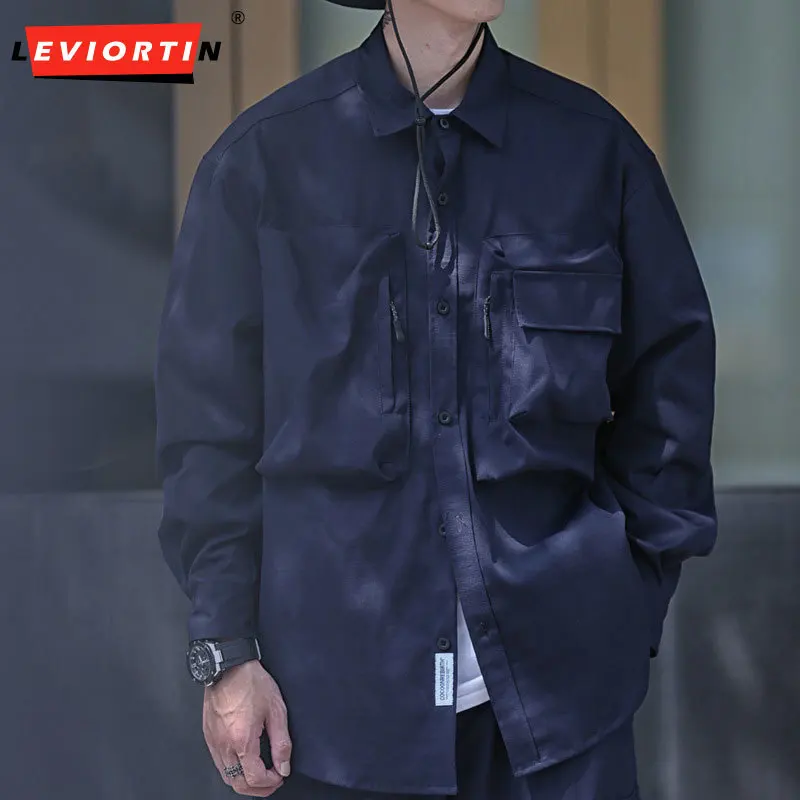 Men's Spring and Autumn New Style Japanese Loose and Versatile workwear Shirt Trendy Brand Fashion Solid Color Long Sleeve Top