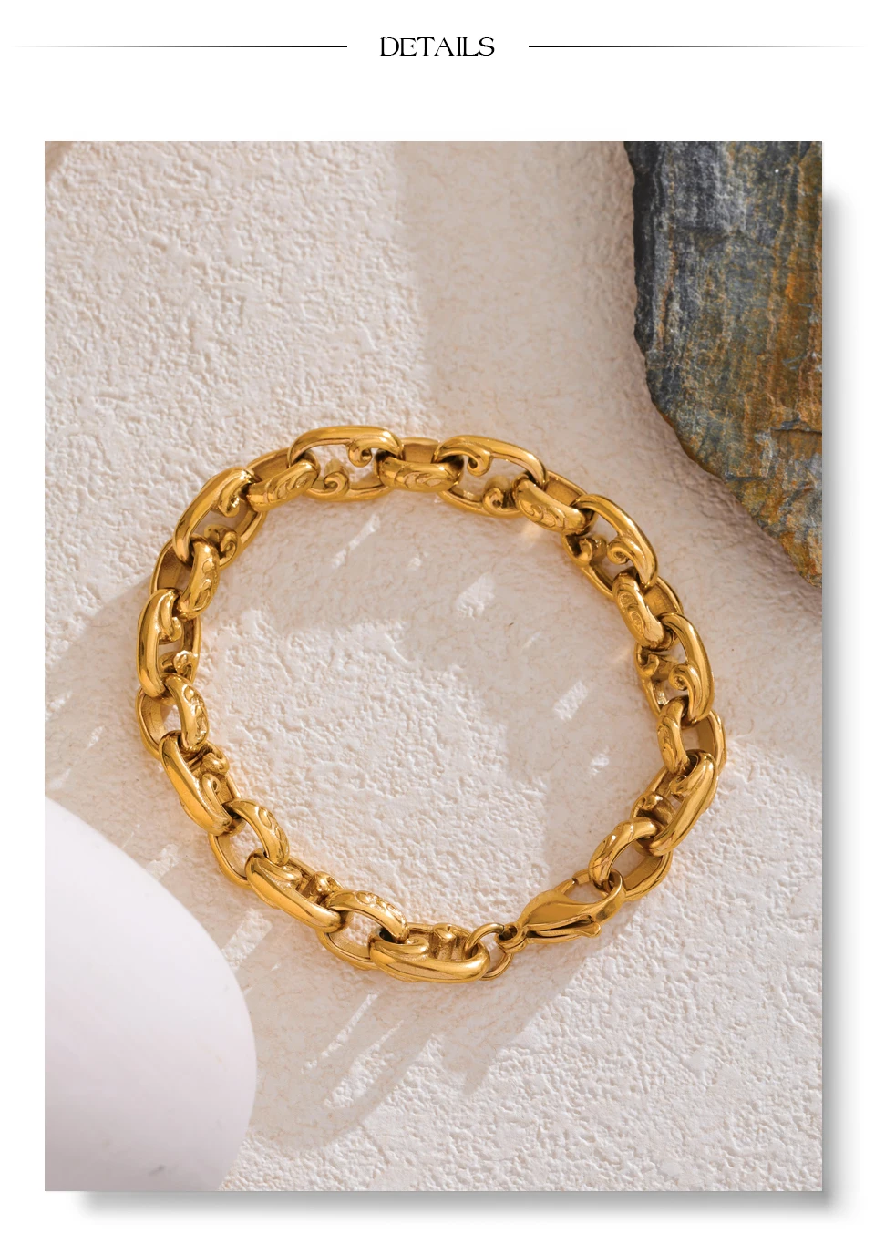 Yhpup 22 cm Edelstahl Kubanische Kette Armband Armreif 18 Karat Gold PVD Überzogene Männer Mode-Statement Hochwertiger Schmuck Wasserdicht – Detail 12