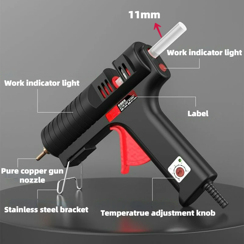 Imagem -03 - Pistola de Silicone Artesanal Temperatura Ajustável com Bico Substituível Bastões de Cola de 11 mm Pistola de Cola Profissional de 200w Preto Amarelo