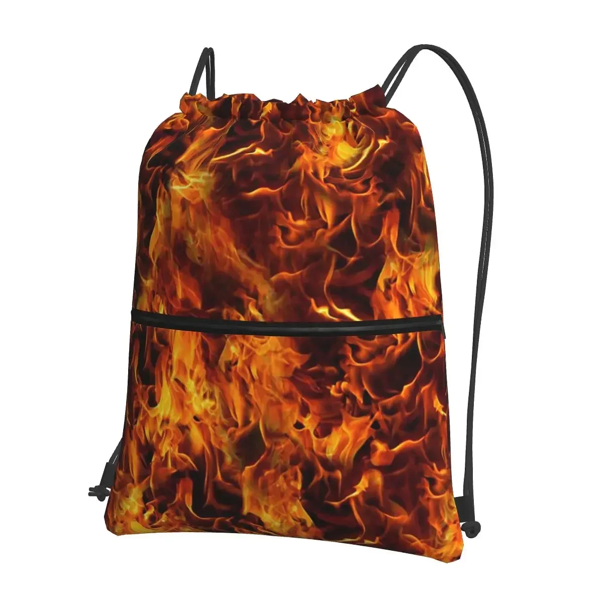 Fire And Flames Pattern Portable Backpacks Drawstring Bag Casual Drawstring Bundle Pocket Sundries Bags For School Students