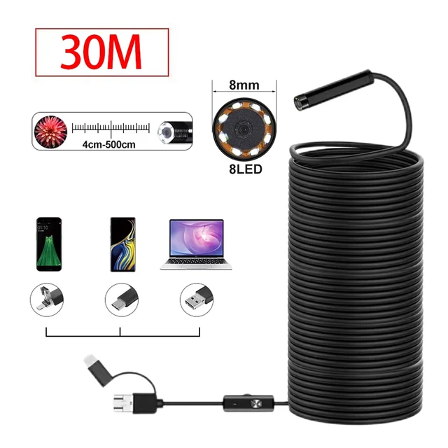 Przemysłowy samochodowy endoskop samochodowy Mini rodzaj Usb C endoskopowy elastyczny kabel kamery Borescpe dla mobilnego androida Smartphon 30M