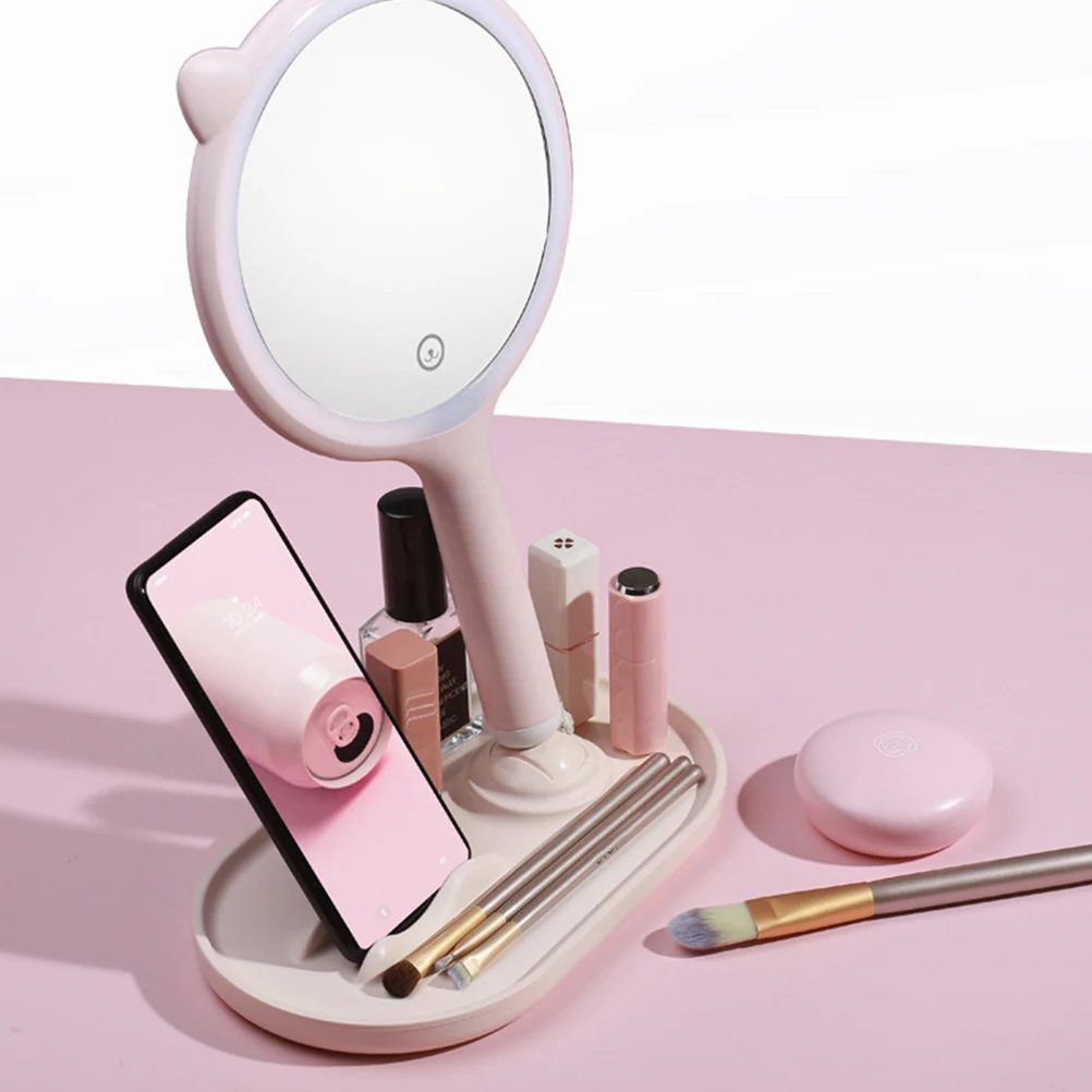 

1pc Led Makeup Mirror Double Sided Portable Screen Lighted Mirror Surface Stable Base Chic Style For Gift