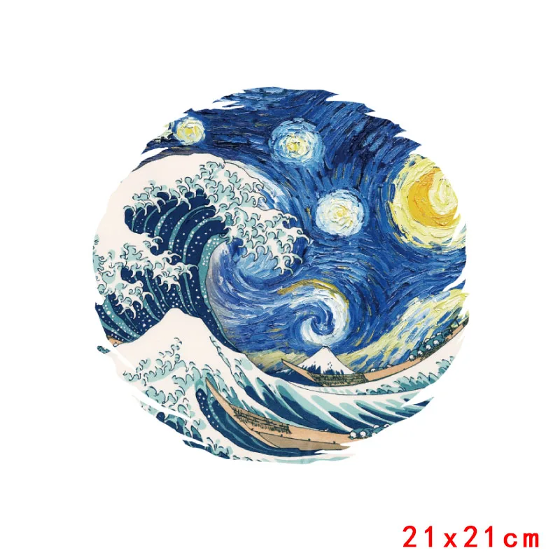 Waves Space Heat Transfer Landscape Painting Iron On Transfer DIY Ironing Thermal Stickers Patches For Clothing T Shirt Applique