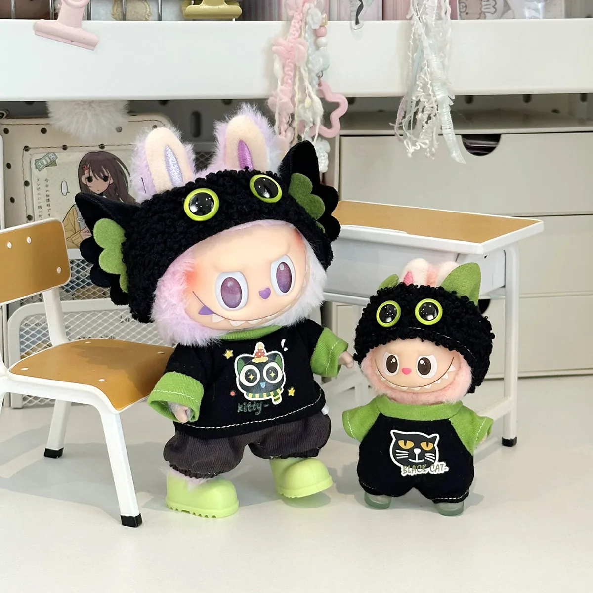 

[No Doll] Plush Doll's Clothes Luo Xiaohei Parent Child Set for Labubu Doll's Clothes DIY Garment Suit Accessories