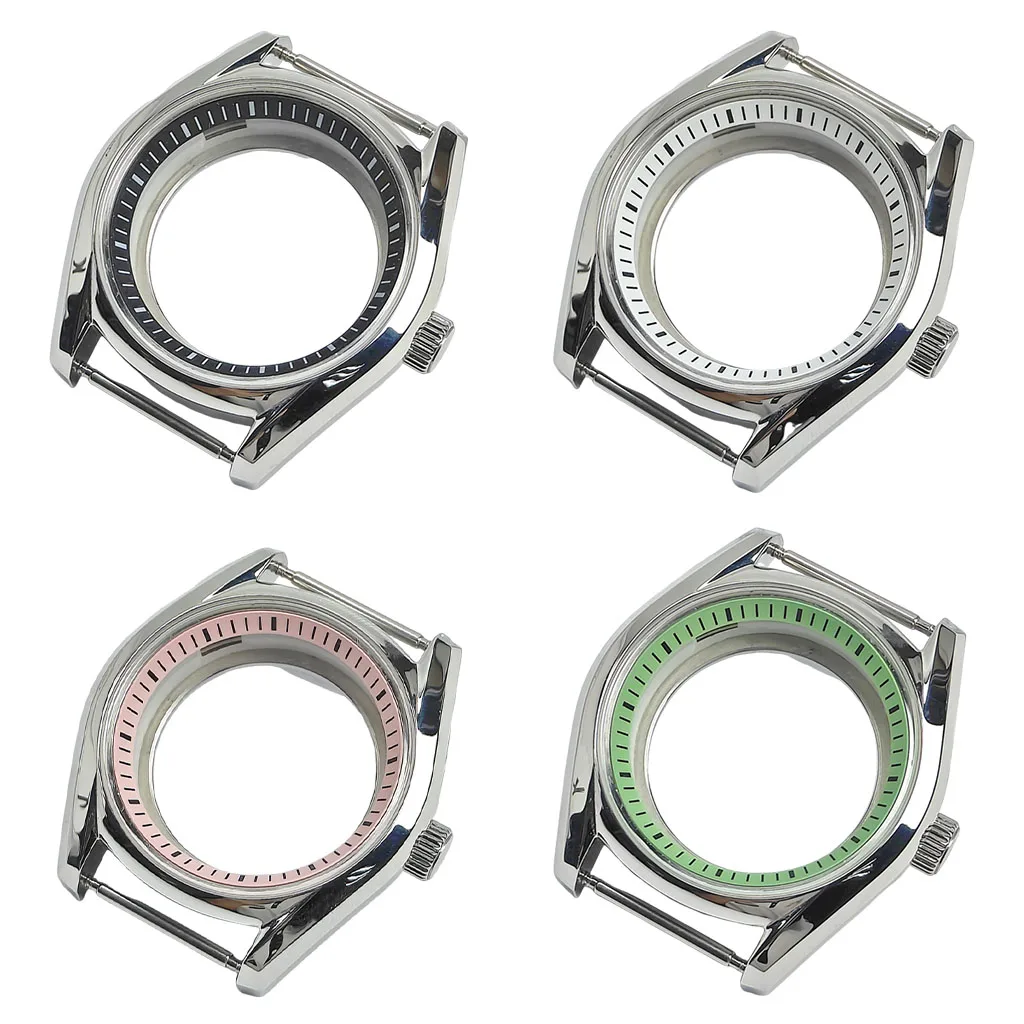 Goutent 40mm Polished Silver Watch Case Kit Sapphire Crystal  Fit NH35 NH36 Automatic Movement Watch Accessories