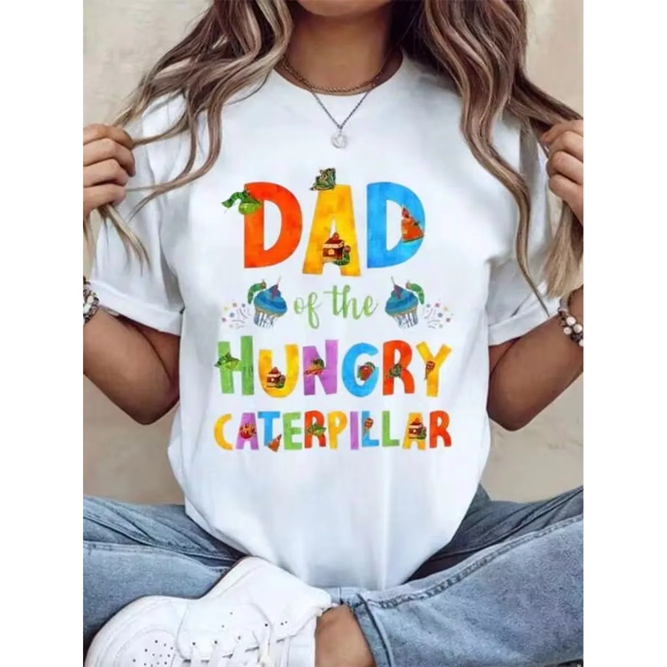 Dad Of The Hungry Caterpillar T Shirt Funny Father Gift For Dad With Kids Cute Colorful Design Perfect For Family Outings And Special Occasions,220g