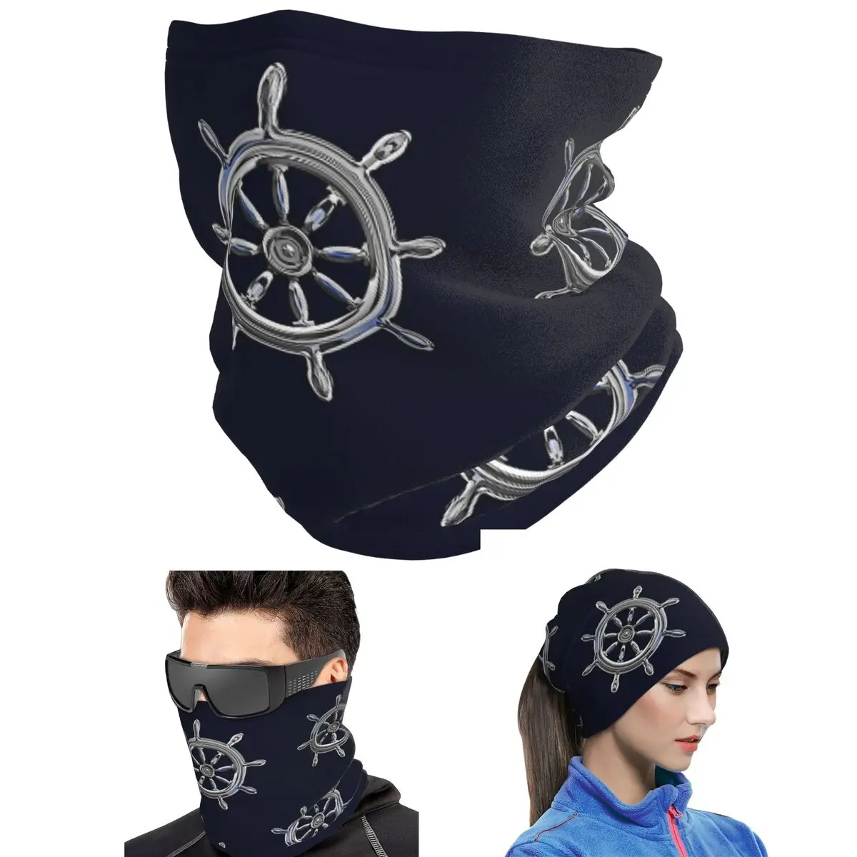 Chrome Style Nautical Wheel Applique Bandana Neck Cover Printed Mask Scarf Riding Cycling Scarf For Men Women Adult Breathable